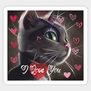 I LOVE YOU, Valentine's Day, cute cat Sticker